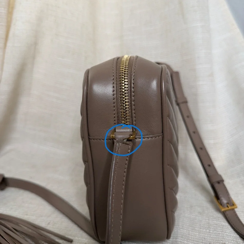 YSL Saint Laurent Lou Camera Bag Matelasse Chevron Calfskin Leather Taupe READ